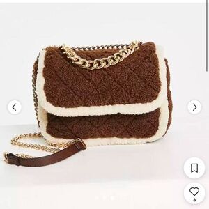 Brown Quilted Shoulder Sherpa Bag with Adjustable Chain Strap